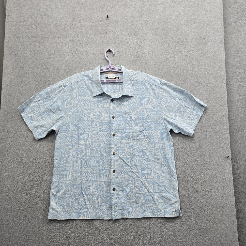 Quiksilver Waterman Men Button Up Shirt XXL Light Blue Floral Hawaiian Shirt